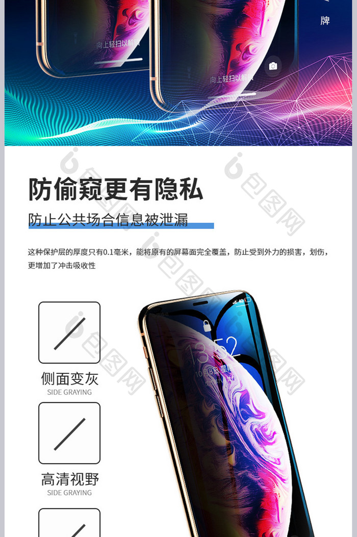 防偷窥手机钢化膜电子配件纳米工艺产品详情
