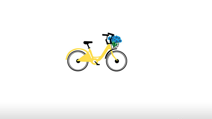 简约扁平画风春天元素类带花束的自行车