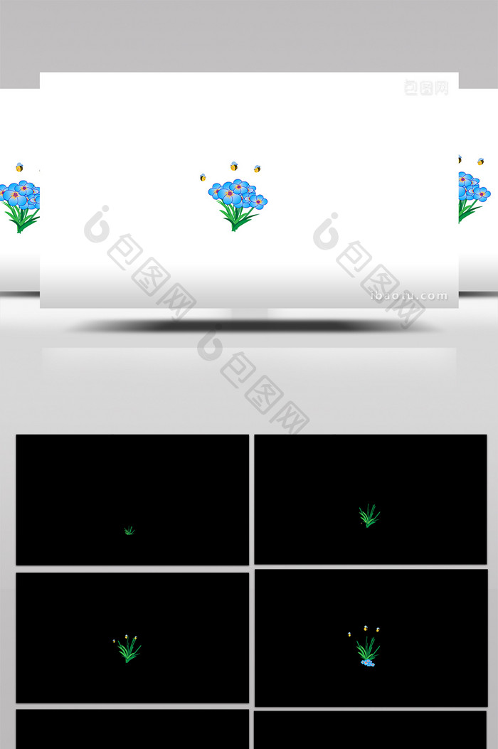 简约扁平风春天元素类花丛中的蜜蜂mg动画