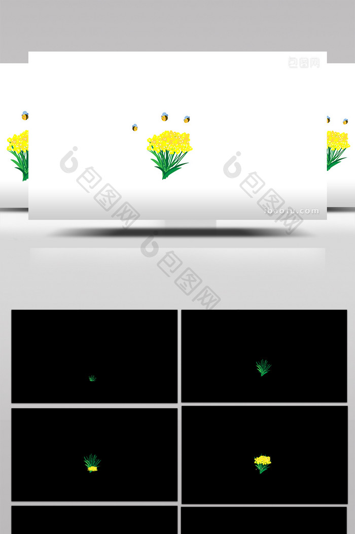 简约扁平画风春天元素类油菜花蜜蜂mg动画