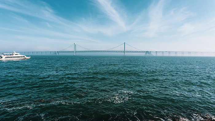 自然壮丽大海海浪波涛汹涌海边蓝天白云延时