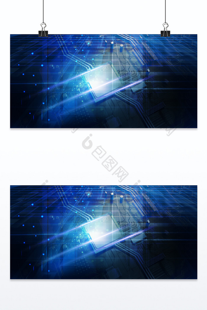 蓝色科技数字芯片模型场景背景图