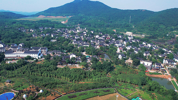 城市地标风景南京石塘人家美丽乡村4K航拍