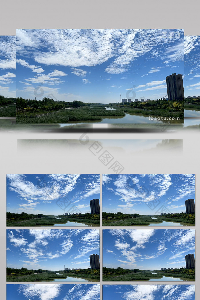 大气夏日城市风景护城河蓝天白云延时素材