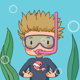 卡通体育运动潜水海里小鱼玩耍动图GIF