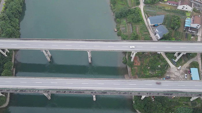 交通运输高速路跨河大桥航拍视频