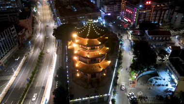 城市文物古迹漳州威镇阁夜景航拍