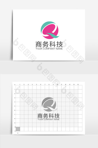 创意玫红色半圆立体Q字母logo图片