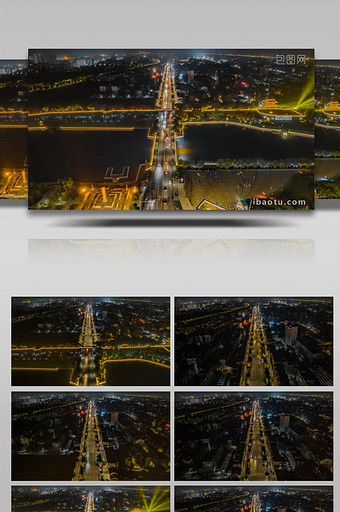 城市湖北荆州古城夜景车流航拍延时图片