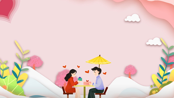 婚礼爱情浪漫粉色剪纸风卡通恋爱背景视频