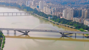 城市交通江西赣州大桥航拍视频
