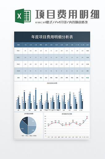 年度项目费用明细分析表excel模板图片