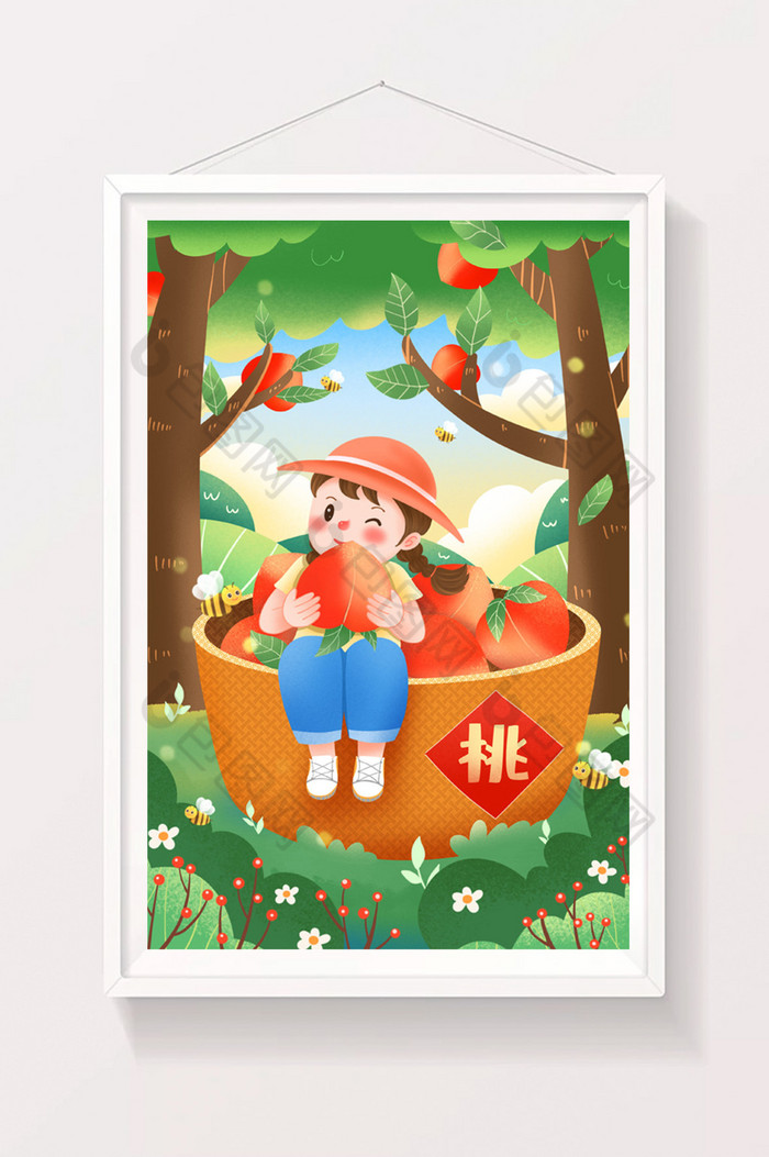 立秋习俗吃秋桃的女孩插画图片图片