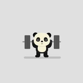 可爱卡通熊猫举重健身运动动图gif