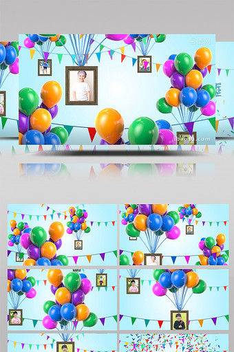 七彩气球相框生日快乐祝福开场动画AE模板图片
