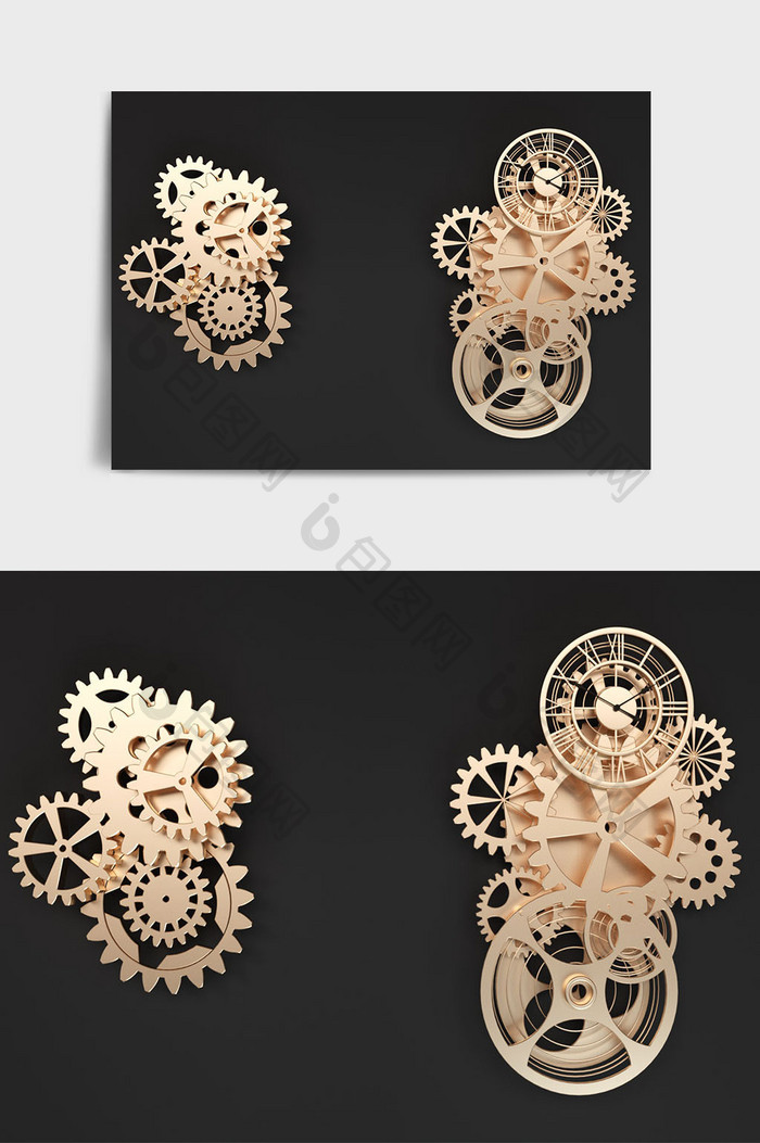 古铜色机械风格金属齿轮造型摆件C4D元素