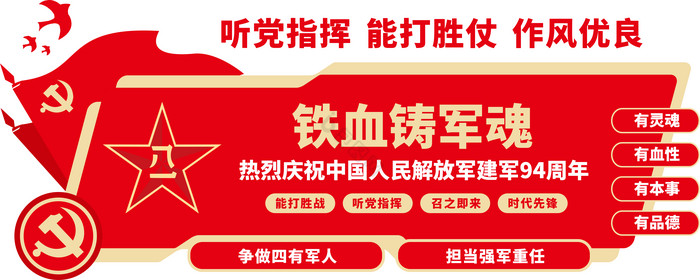 红色大气八一建军节党建宣传文化墙图片