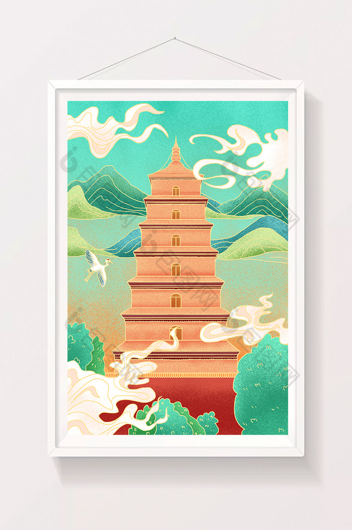 建筑西安大雁塔插画图片-包图网