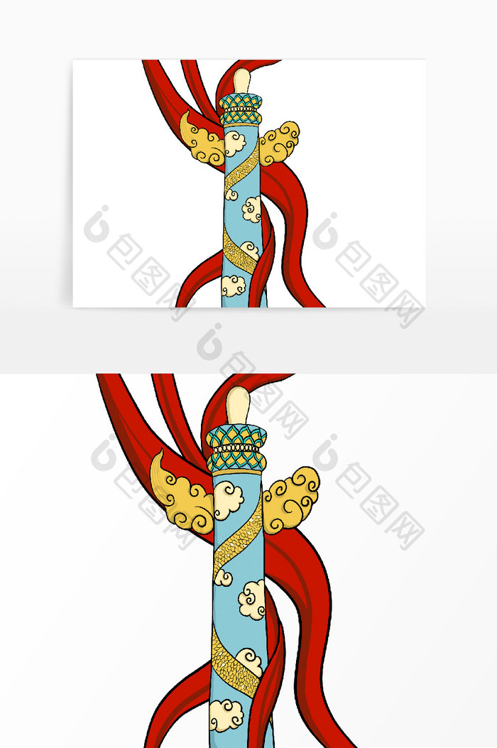 暖红色中国风彩带华表柱元素