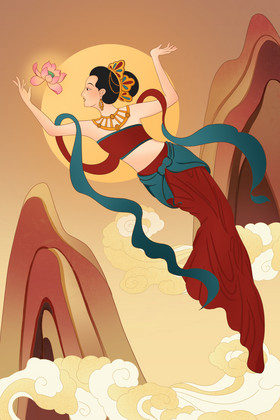 敦煌风仙女飞天插画