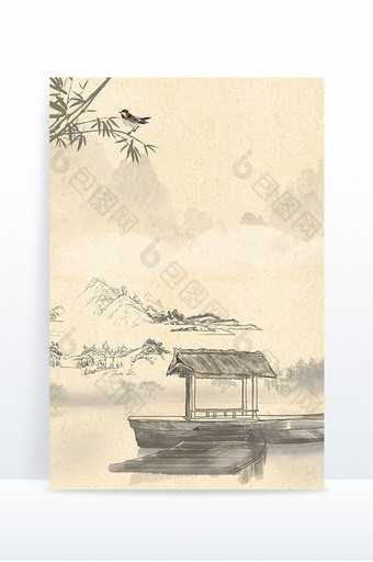 中国风山水复古水墨背景图片