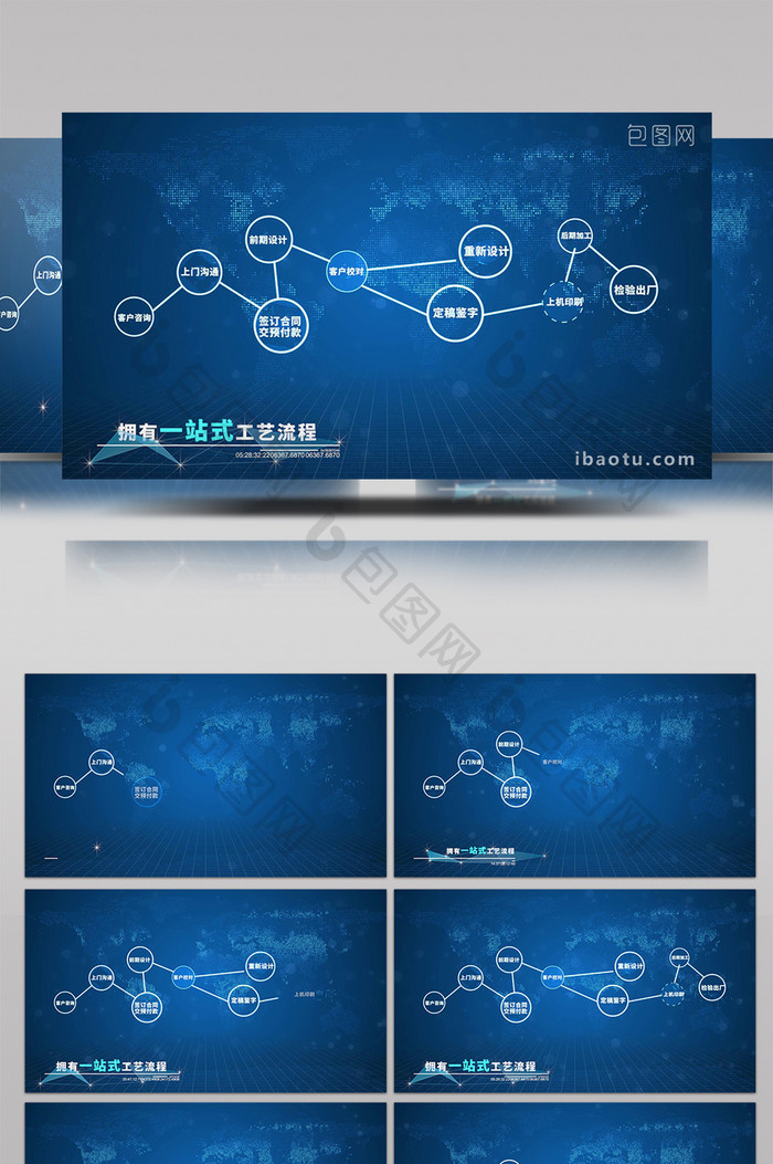 蓝色科技一站式流程图表展示PR模板