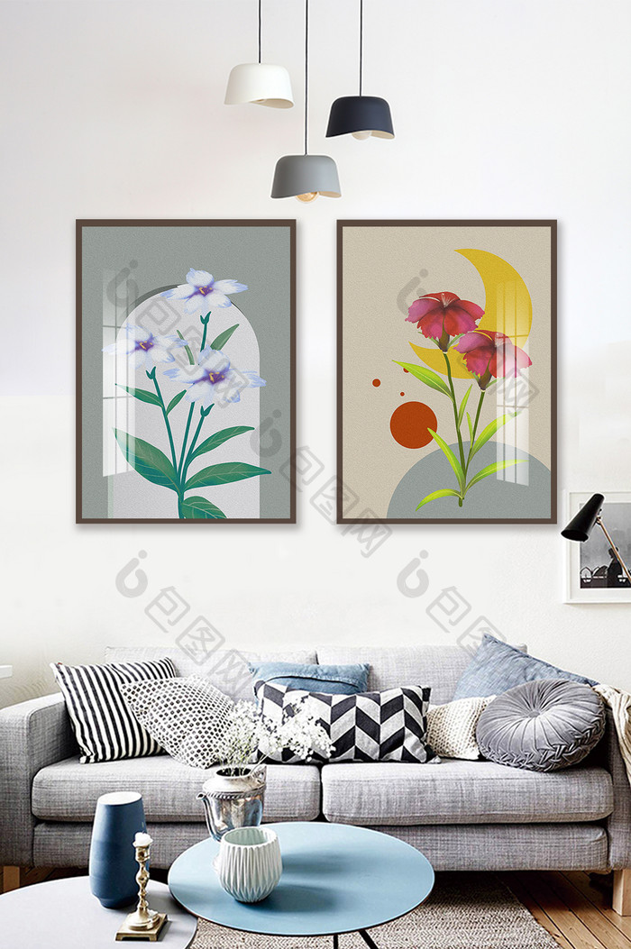 小清新植物花卉手绘油画北欧客厅装饰画