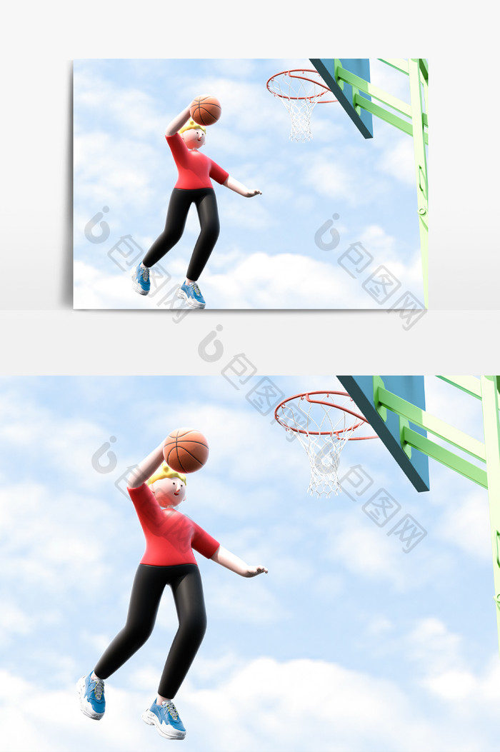 C4D卡通健身人物ip形象打篮球