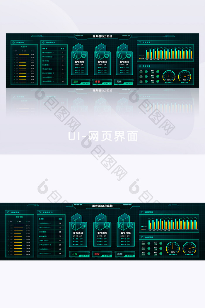 绿色服务器数据可视化界面网页超级大屏UI