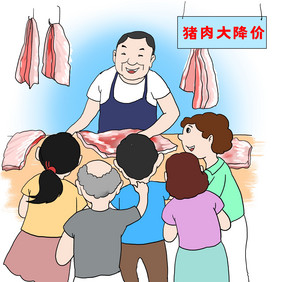 市场食品安全菜篮子猪肉价格下跌漫画