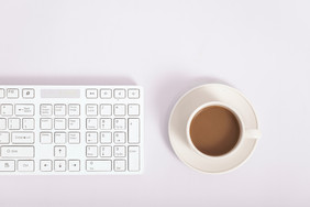 商务办公桌面咖啡键盘素材