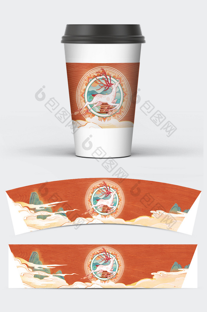 新国潮风奶茶隔热杯套包装设计