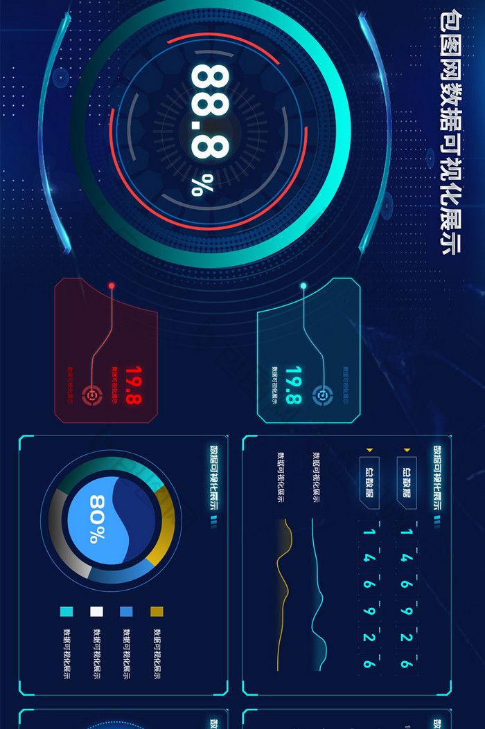 可视化深色科技风酷炫数据超级大屏界面