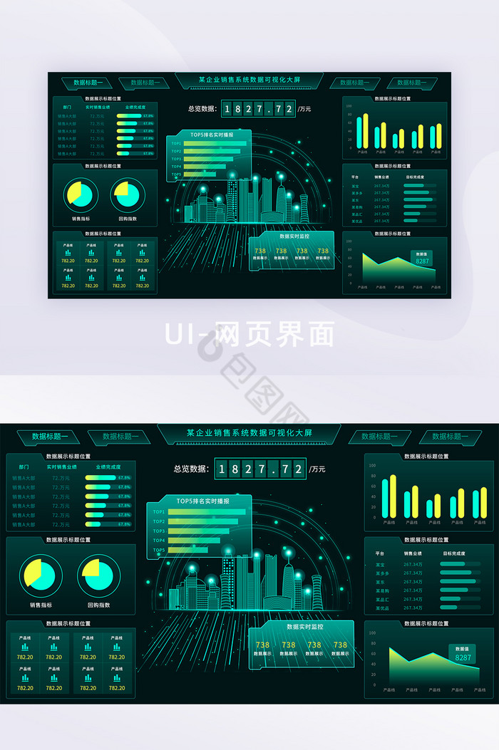 科技绿色部门销售数据实时可视化大屏图片