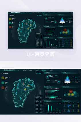 青色医疗医院可视化数据大屏UI网页界面