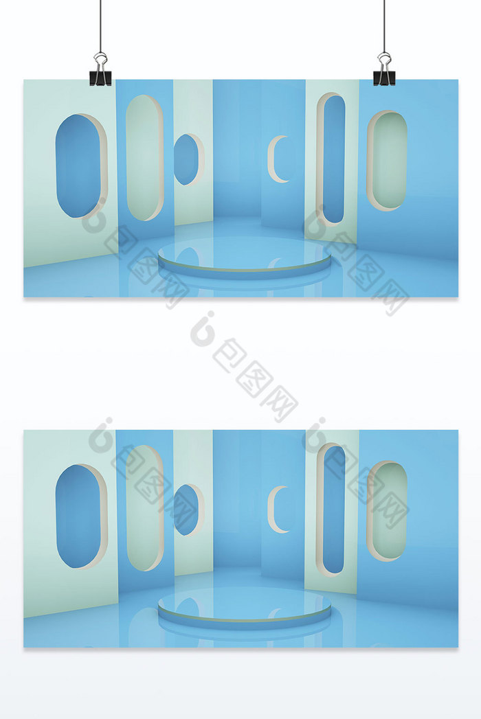 蓝色立体三维服装服务电商装饰台背景墙背景图片图片