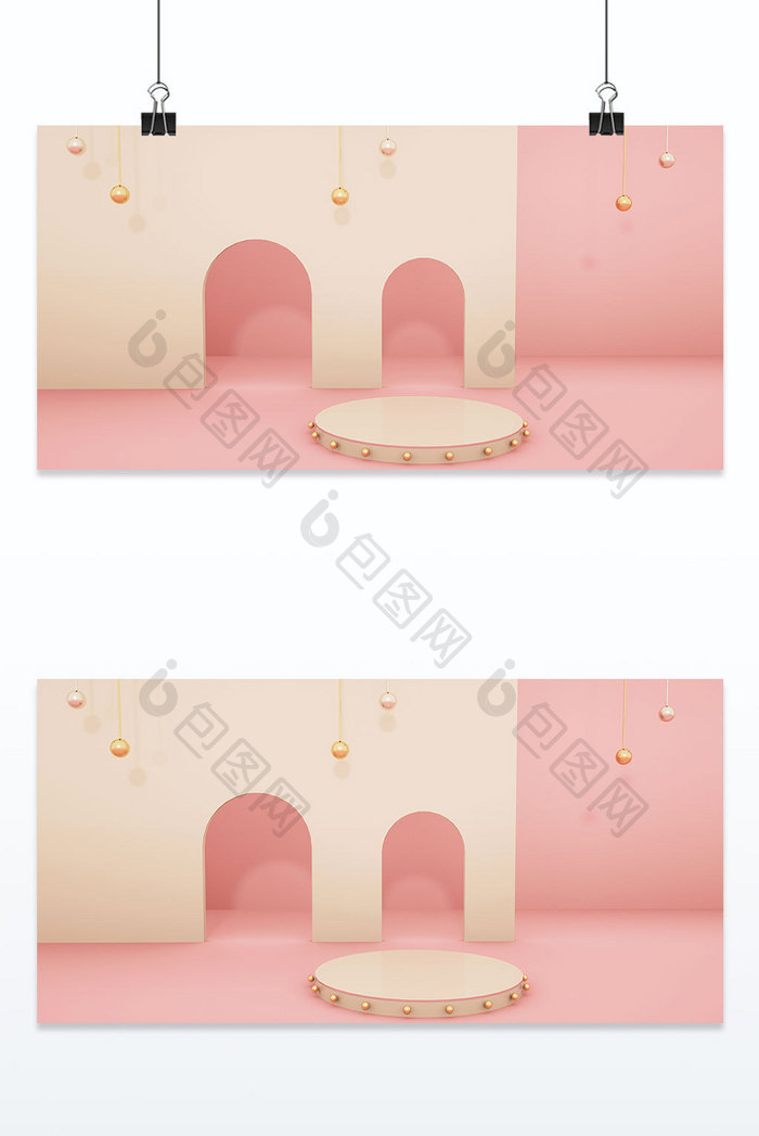 清新立体三维简约粉色电商装饰台背景墙背景
