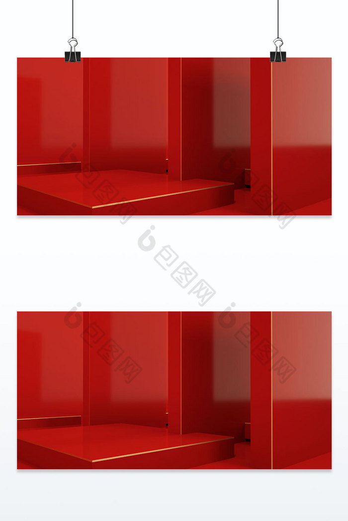 大红三维立体商贸红色电商装饰台背景墙背景图片图片