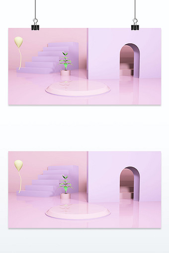 立体三维国潮清新粉色电商装饰台背景墙背景图片