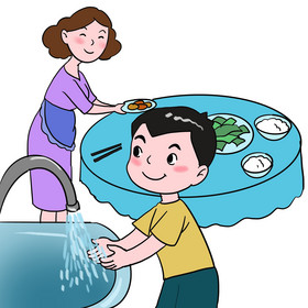 讲究个人卫生儿童居家饭前洗手插画