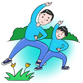 户外锻炼身体亲子强身健体插画