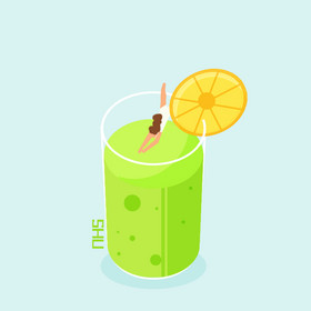 绿色卡通夏季大暑解暑饮料动图gif
