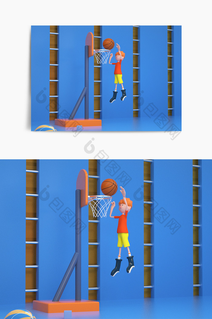 卡通男孩篮球健身运动ip形象