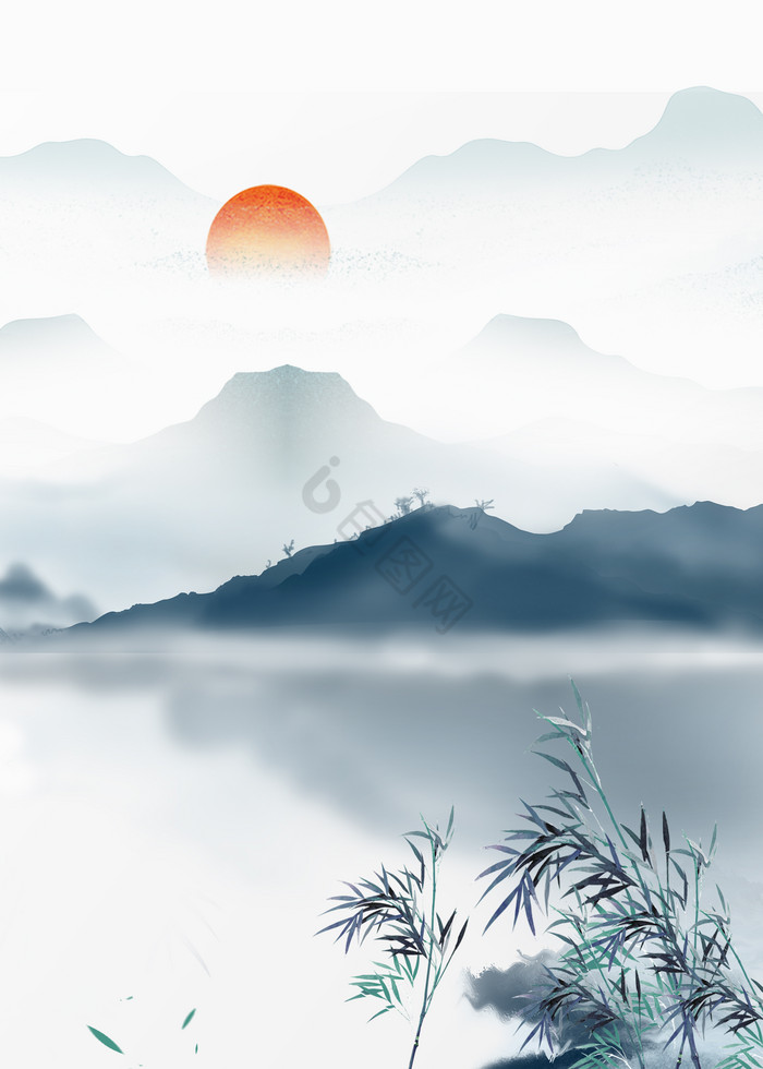 山水竹林意境水墨客厅装饰画