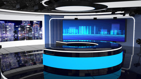 蓝色简约现代科技风格新闻演播室C4D场景