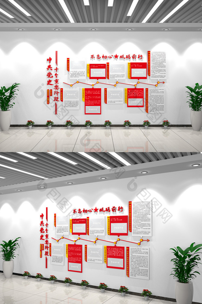 红色中共党史十个重要阶段党建文化墙