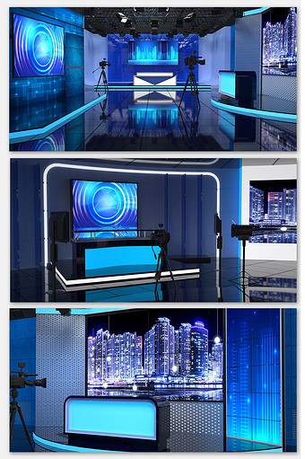 蓝色系现代科技风格新闻演播室C4D场景图片