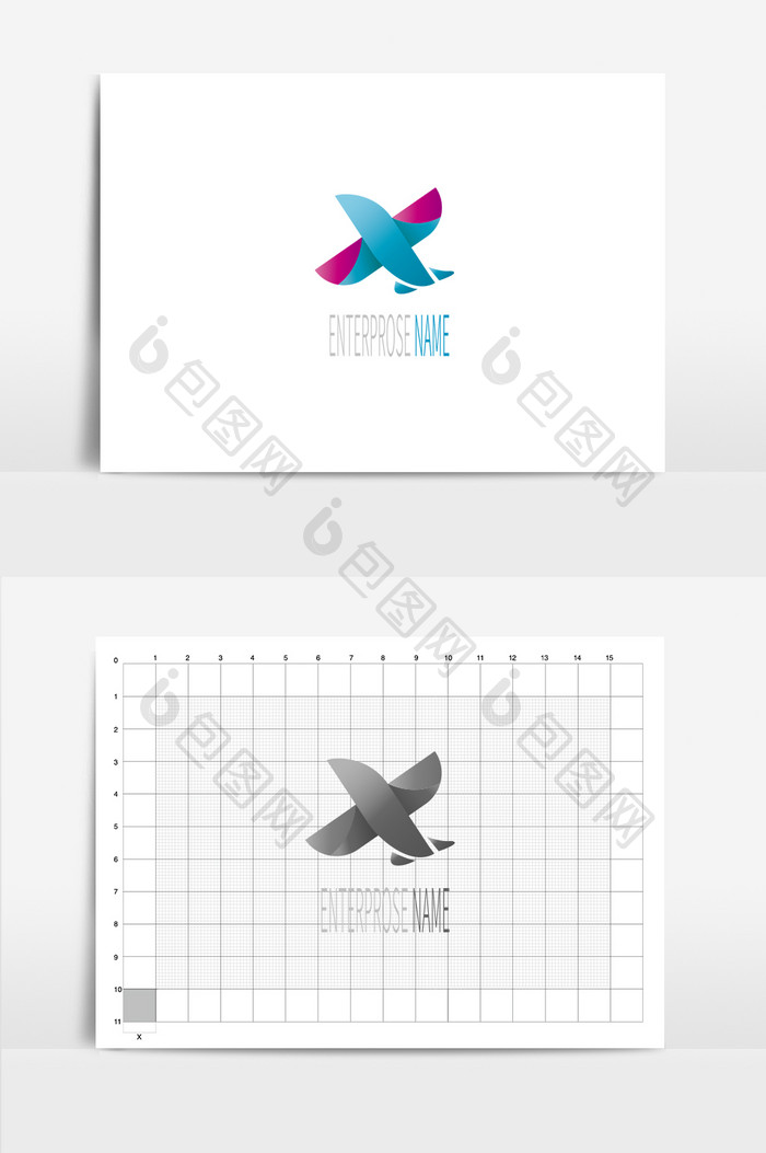 蓝色渐变英文字母X飞机飞鸟logo