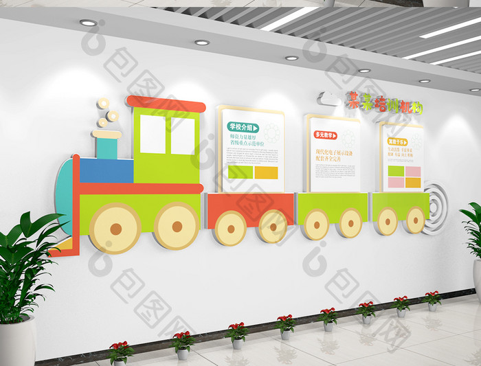 可爱卡通小火车幼儿园文化墙培训机构文化墙
