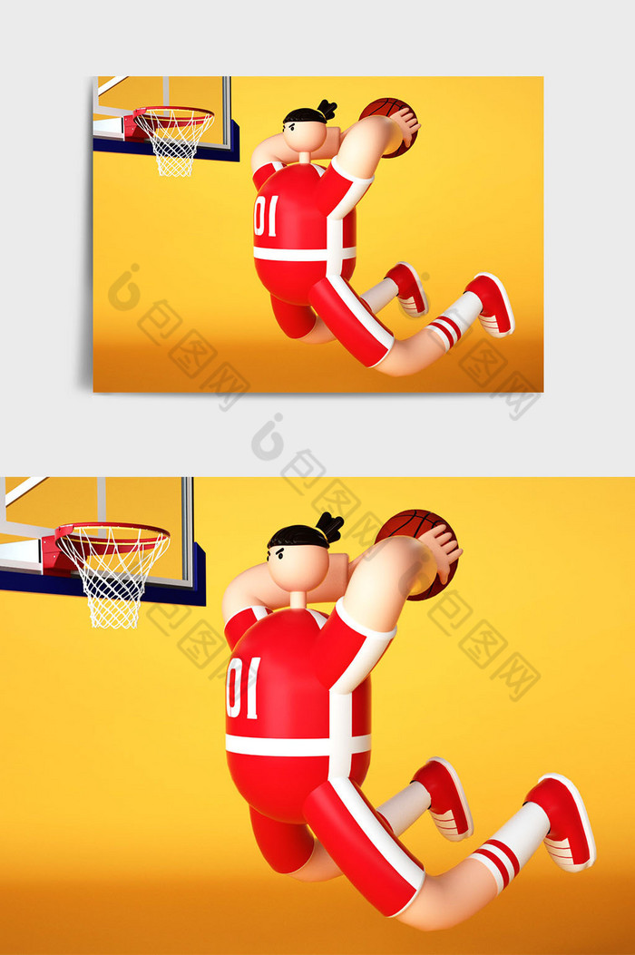 个性定制卡通风格篮球运动人物C4D元素图片图片